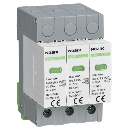 Componente Electrice - Descărcător la supratensiune SPD 3P, 1+2, 1000V DC, cu contact de semnalizare, Noark 111760, pentru sisteme fotovoltaice