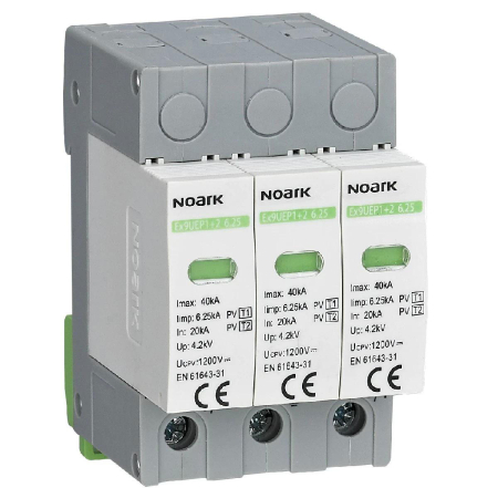 Componente Electrice - Descărcător la supratensiune SPD 3P, 1+2, 1200V DC, fără contact de semnalizare, Noark 111761, pentru sisteme fotovoltaice