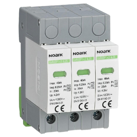 Componente Electrice - Descărcător la supratensiune SPD 3P, 1+2, 1500V DC, fără contact de semnalizare, Noark 111763, pentru sisteme fotovoltaice