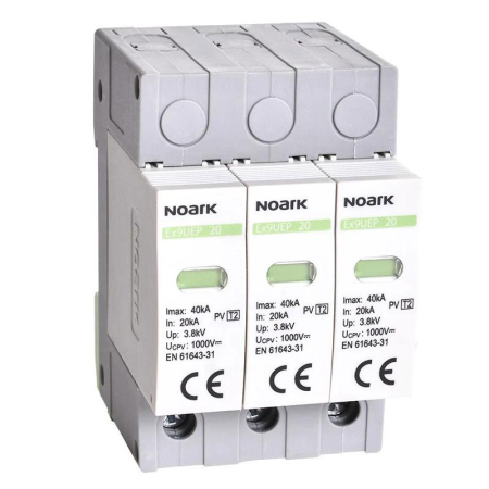 Componente Electrice - Descărcător la supratensiune SPD 3P, 2, 1000V DC, cu contact de semnalizare, Noark 112907, pentru sisteme fotovoltaice