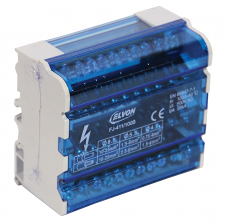 Busbar Șine Conexiuni - DISTRIBUITOR FJ411/100B 2 IN 9 OUT × 4/500V/100A