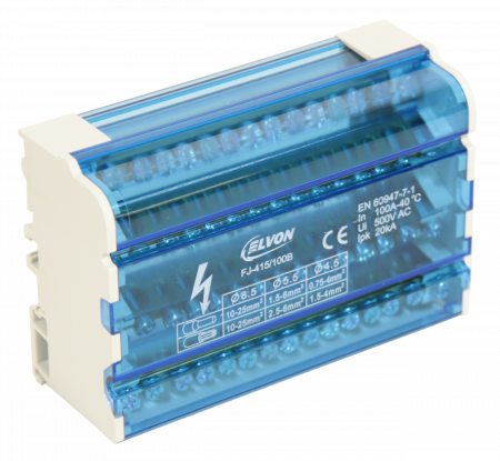 Busbar Șine Conexiuni - DISTRIBUITOR FJ415/100B 2 IN 13 OUT × 4/500V/100A