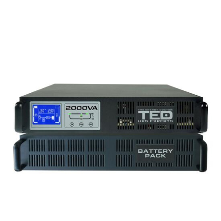 Stabilizatoare de Tensiune - EOL > UPS 2000VA / 2000W rackabil 2U + cabinet 2U Online 2 schuko + 3 IEC include 6 x 12V 7,3A TED UPS Expert TED001931