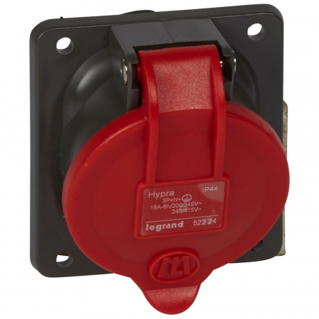 Prize, întrerupătoare, detectoare de mișcare și accesorii - Panel mounting socket-inclined outlet Hypra-IP44 -380/415V -16A -3P+N+E -plastic