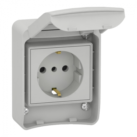Prize, întrerupătoare, detectoare de mișcare și accesorii - Priza Mureva, Gri, 2P+E, 10/16A, 250V, IP65, SCH-81141, Schneider Electric - Schneider
