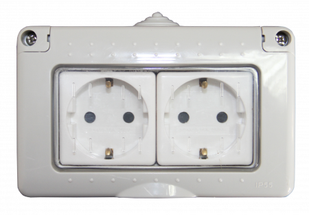 Prize, întrerupătoare, detectoare de mișcare și accesorii - PRIZA SCHUKO DUBLA PT IP55 16A - PACIFIC