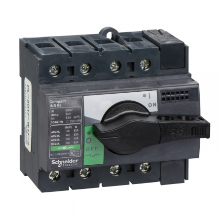 Protecția circuitelor, protecții diferențiale și descărcătoare - Separator de sarcina Interpact INS63, 4 poli, 63A, 28903, Schneider Electric