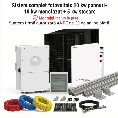 Sisteme Fotovoltaice Complete cu Montaj - Sistem Fotovoltaic 10kW Monofazat Stocare 5kWh Montaj Deye