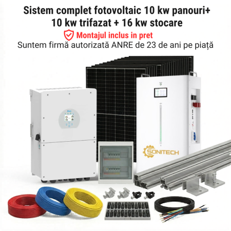 Sisteme Fotovoltaice Complete cu Montaj - Sistem Fotovoltaic 10kW Trifazat Stocare 16kWh Montaj Deye