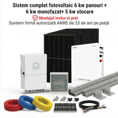 Sisteme Fotovoltaice Complete cu Montaj - Sistem Fotovoltaic 6kW Trifazat Stocare 5kWh Montaj Deye