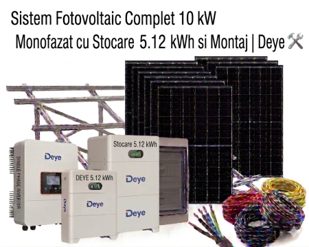 Sisteme Fotovoltaice Complete cu Montaj - Sistem Fotovoltaic 10kW Monofazat Stocare 5kWh Montaj Deye Jinko