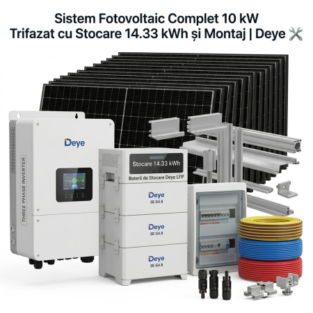 Sisteme Fotovoltaice Complete cu Montaj - Sistem Fotovoltaic 10kW Trifazat Stocare 14kWh Montaj Deye Jinko