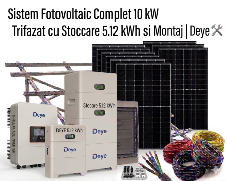 Sisteme Fotovoltaice Complete cu Montaj - Sistem Fotovoltaic 10kW Trifazat Stocare 5kWh Montaj Deye Jinko