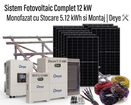 Sisteme Fotovoltaice Complete cu Montaj - Sistem Fotovoltaic 12kW Monofazat Stocare 5kWh Montaj Deye Jinko