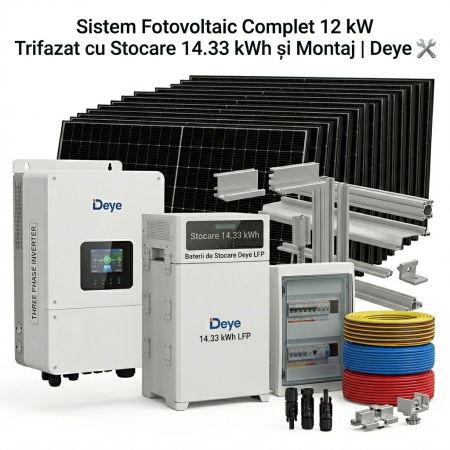 Sisteme Fotovoltaice Complete cu Montaj - Sistem Fotovoltaic 12kW Trifazat Stocare 14kWh Montaj Deye Longi