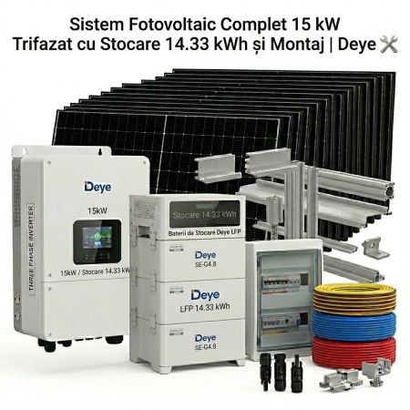 Sisteme Fotovoltaice Complete cu Montaj - Sistem Fotovoltaic 15kW Trifazat Stocare 14kWh Montaj Deye Longi