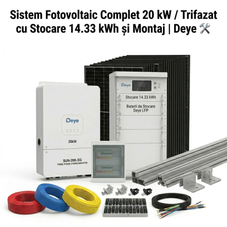 Sisteme Fotovoltaice Complete cu Montaj - Sistem Fotovoltaic 20kW Trifazat Stocare 14kWh Montaj Deye Longi Industrial