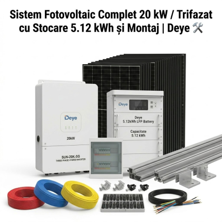Sisteme Fotovoltaice Complete cu Montaj - Sistem Fotovoltaic 20kW Trifazat Stocare 5kWh Montaj Deye Longi