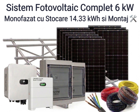 Sisteme Fotovoltaice Complete cu Montaj - Sistem Fotovoltaic 6kW Monofazat Stocare 14kWh Montaj Deye Jinko