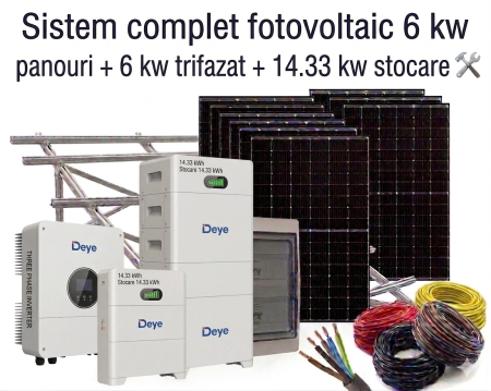 Sisteme Fotovoltaice Complete cu Montaj - Sistem Fotovoltaic 6kW Trifazat Stocare 14kWh Montaj Deye Jinko