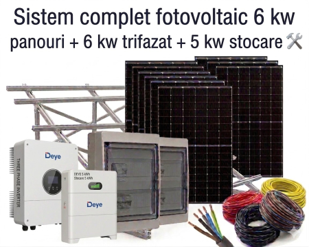 Sisteme Fotovoltaice Complete cu Montaj - Sistem Fotovoltaic 6kW Trifazat Stocare 5kWh Montaj Deye Jinko