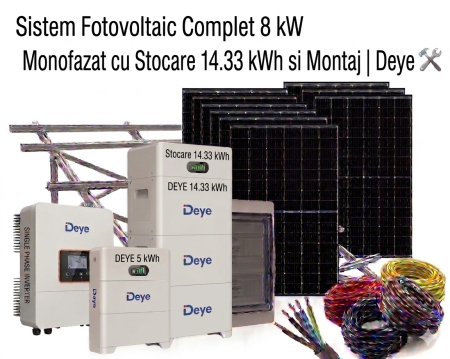 Sisteme Fotovoltaice Complete cu Montaj - Sistem Fotovoltaic 8kW Monofazat Stocare 14kWh Montaj Deye Jinko