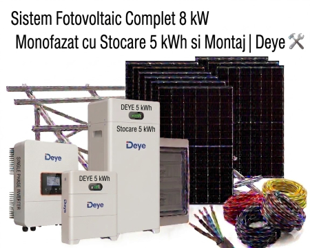 Sisteme Fotovoltaice Complete cu Montaj - Sistem Fotovoltaic 8kW Monofazat Stocare 5kWh Montaj Deye Jinko