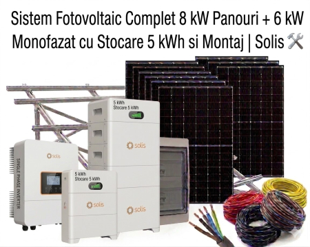 Sisteme Fotovoltaice Complete cu Montaj - Sistem Fotovoltaic 8kW Panouri 6kW Monofazat Stocare 5kWh Montaj Solis