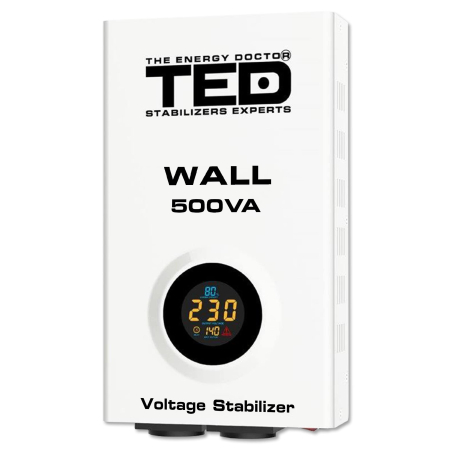 Monofazate - Stabilizator retea maxim 500VA-AVR LCD 2 iesiri schuko WALL Ted Electric TED002174