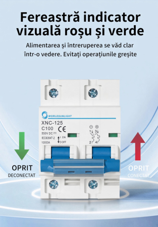 XNC-125PV | Întrerupător DC MCB Fotovoltaic 2P | 500V DC | 80A-125A | 10kA | Șină DIN [5]