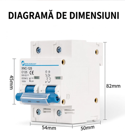 XNC-125PV | Întrerupător DC MCB Fotovoltaic 2P | 500V DC | 80A-125A | 10kA | Șină DIN [3]
