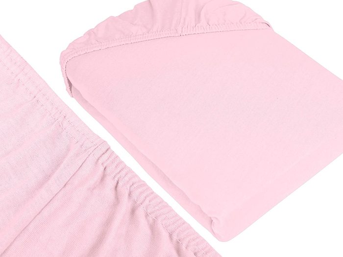 Cearceaf cu elastic, bumbac jersey, 140 x 200 x 25 cm, Roz [2]