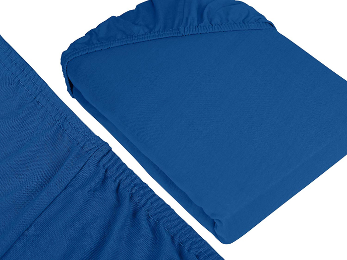 Cearceaf cu elastic, bumbac jersey, 180 x 200 x 25 cm, Albastru [2]