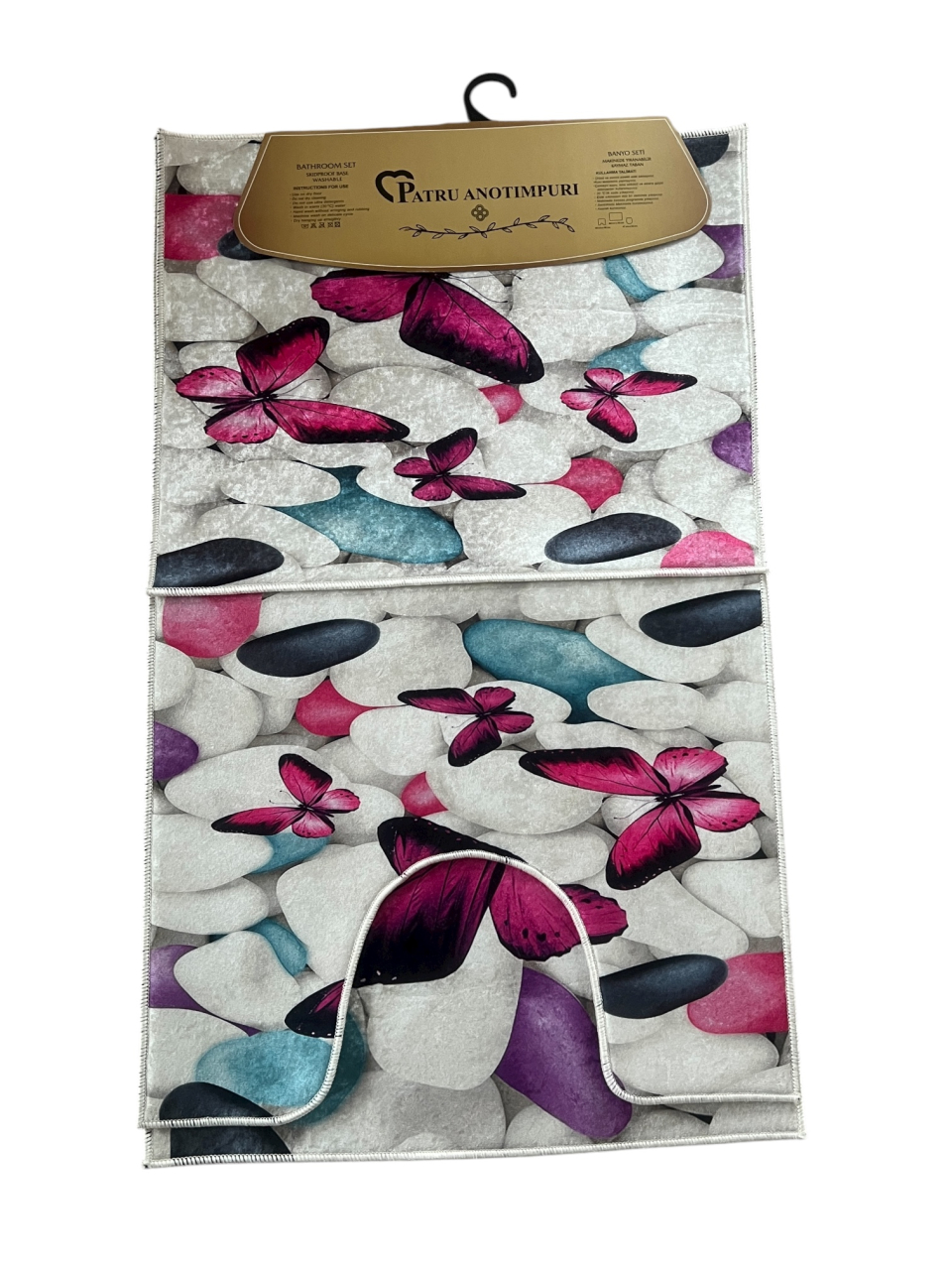 Covoras Baie Set 3 Piese, Antiderapant, 100X60, 50X60, 50X60 cm, Fluturi [2]