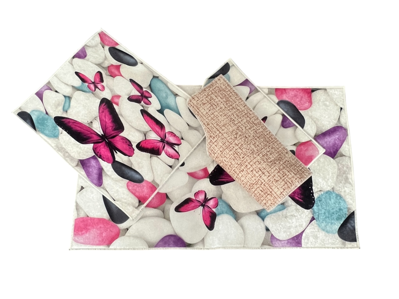 Covoras Baie Set 3 Piese, Antiderapant, 100X60, 50X60, 50X60 cm, Fluturi [4]