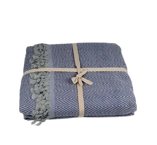 Cuvertura de pat, 100% bumbac, 200 x 220 cm, Albastru / Gri [3]