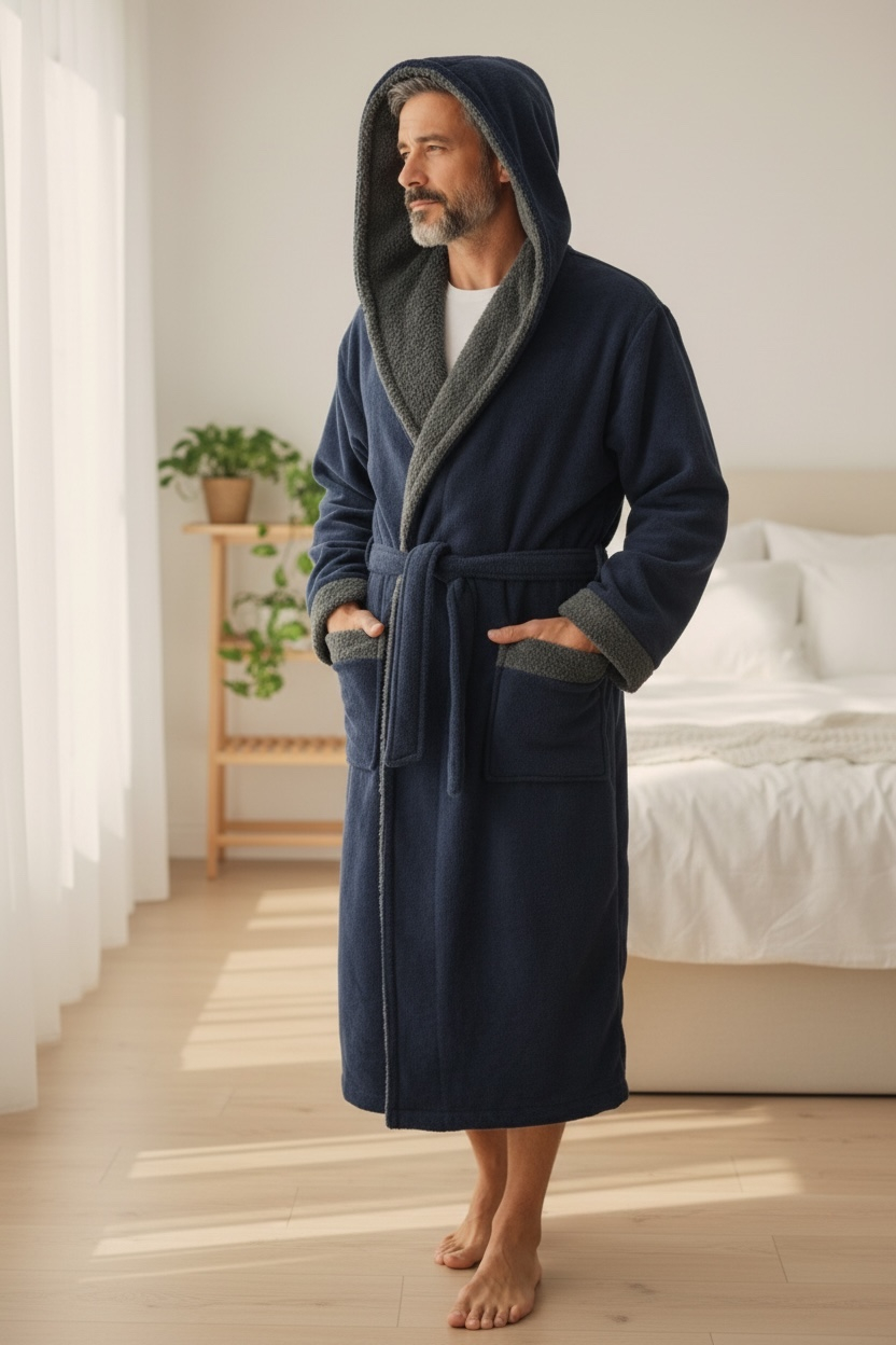 Halat de baie cocolino cu gluga, Albastru inchis/ gri [4]