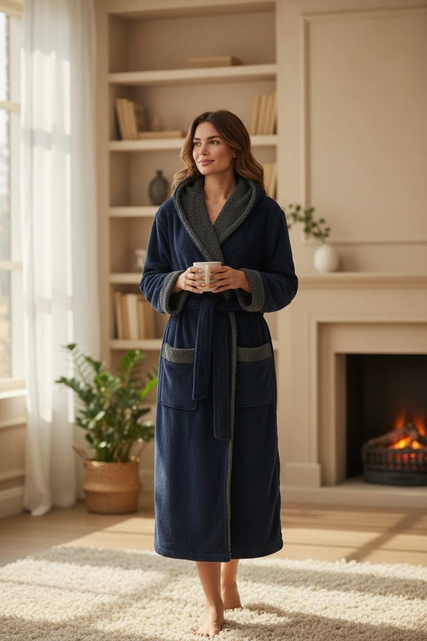 Halat de baie cocolino cu gluga, Albastru inchis/ gri [3]