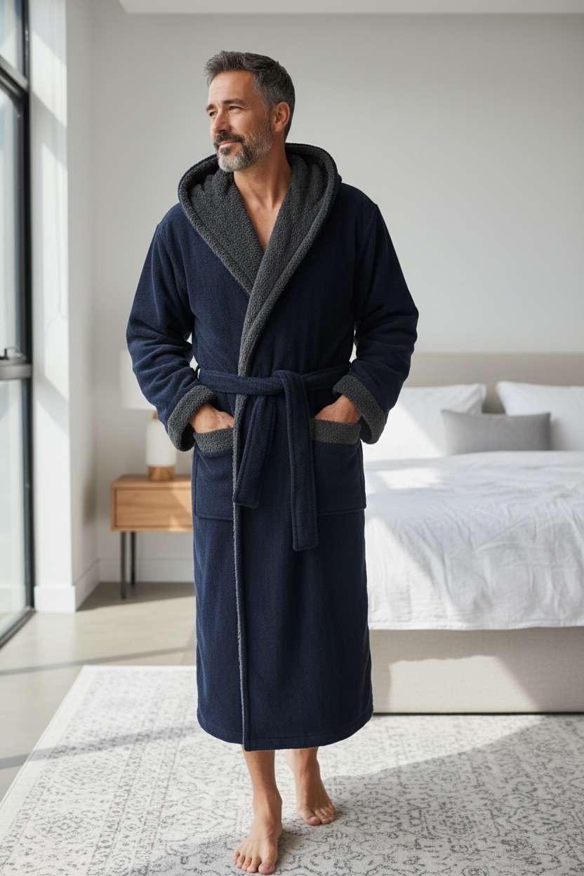 Halat de baie cocolino cu gluga, Albastru inchis/ gri [5]