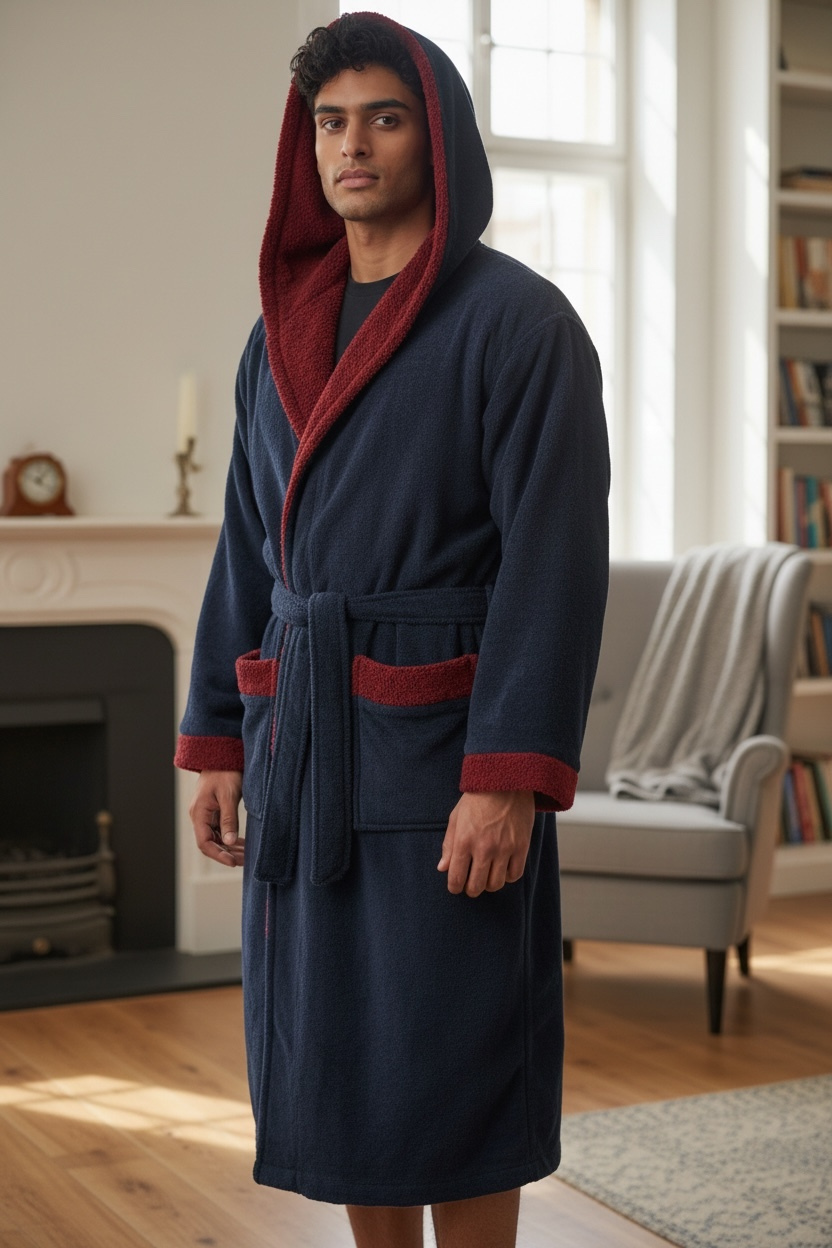 Halat de baie cocolino cu gluga, Albastru inchis/ rosu [2]