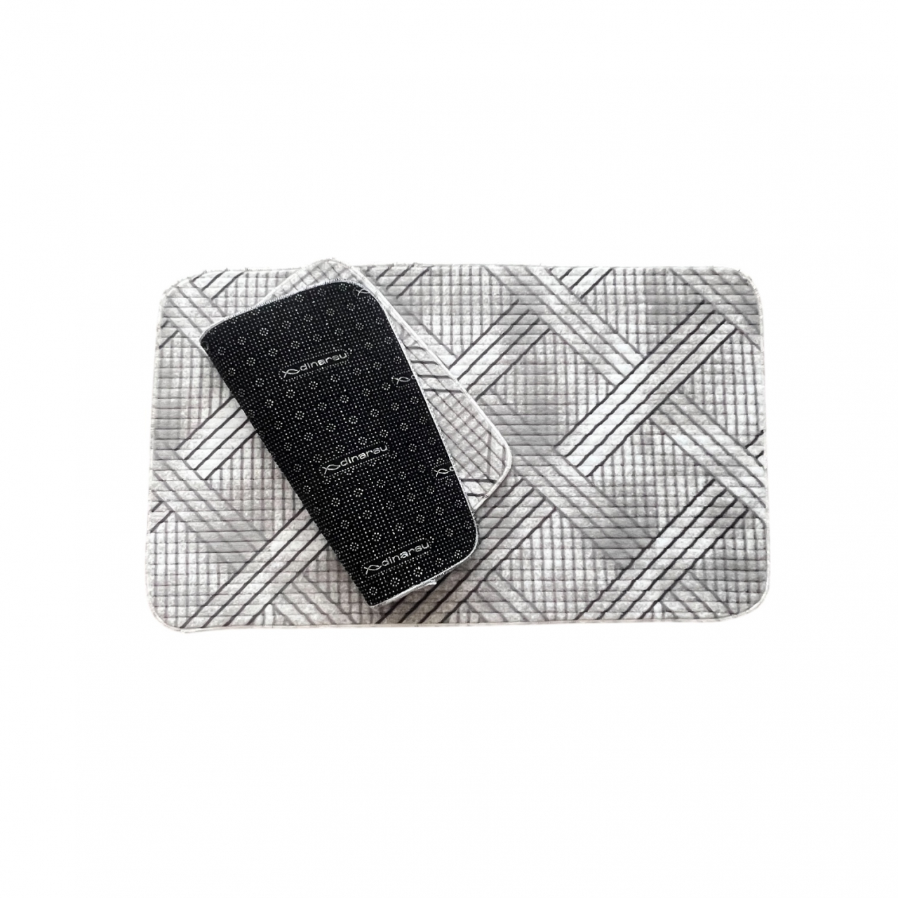 Set covoare baie antiderapante, 2 piese, 60x100 / 50x60 cm, Bej/alb/negru [2]