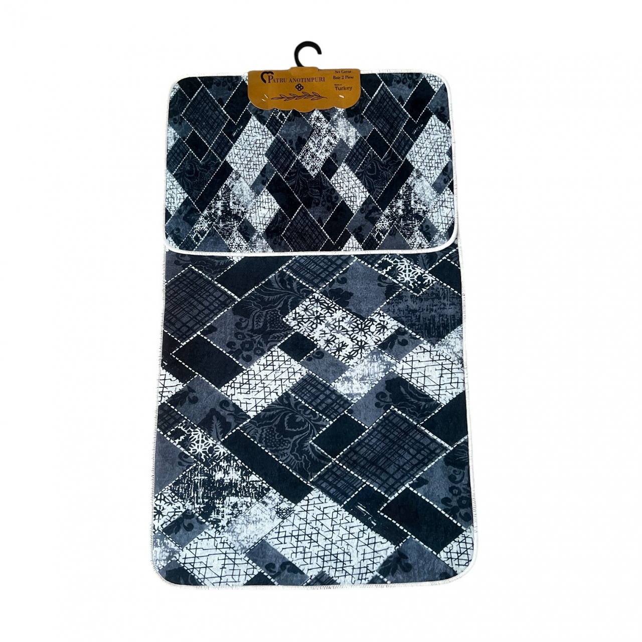 Set covoare baie antiderapante, 2 piese, 60x100 cm/40x60 cm, Albastru inchis [2]