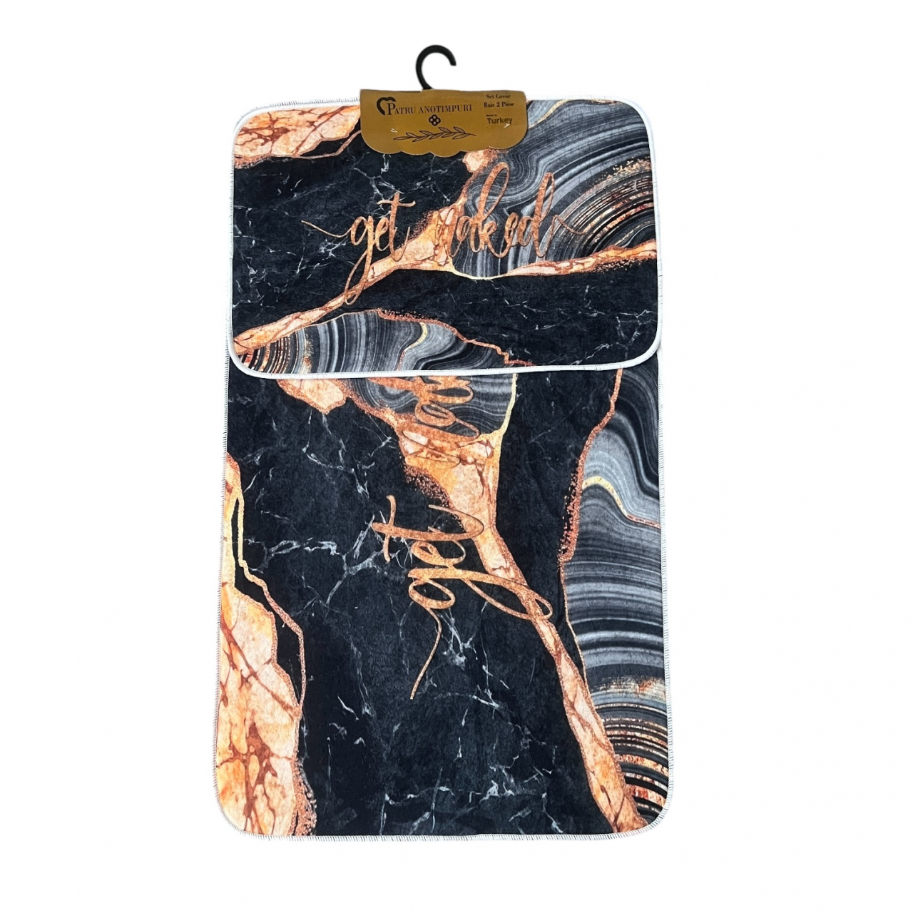 Set covoare baie antiderapante, 2 piese, 60x100 cm/40x60 cm, Negru/gri metalizat [2]