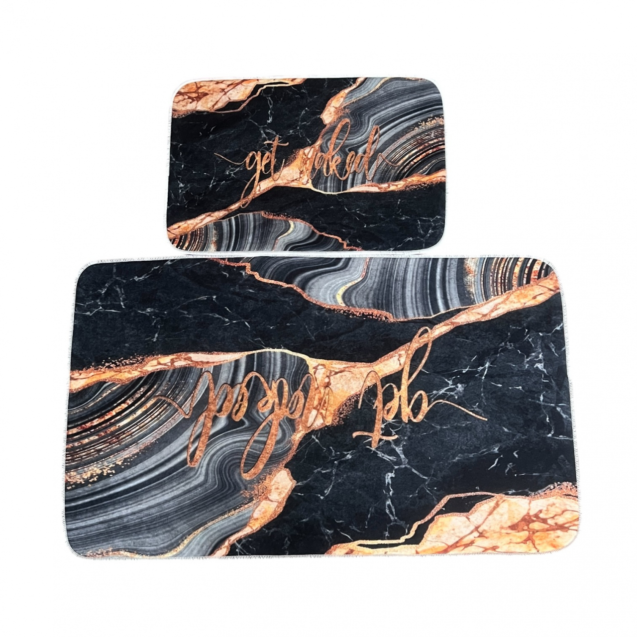 Set covoare baie antiderapante, 2 piese, 60x100 cm/40x60 cm, Negru/gri metalizat [3]