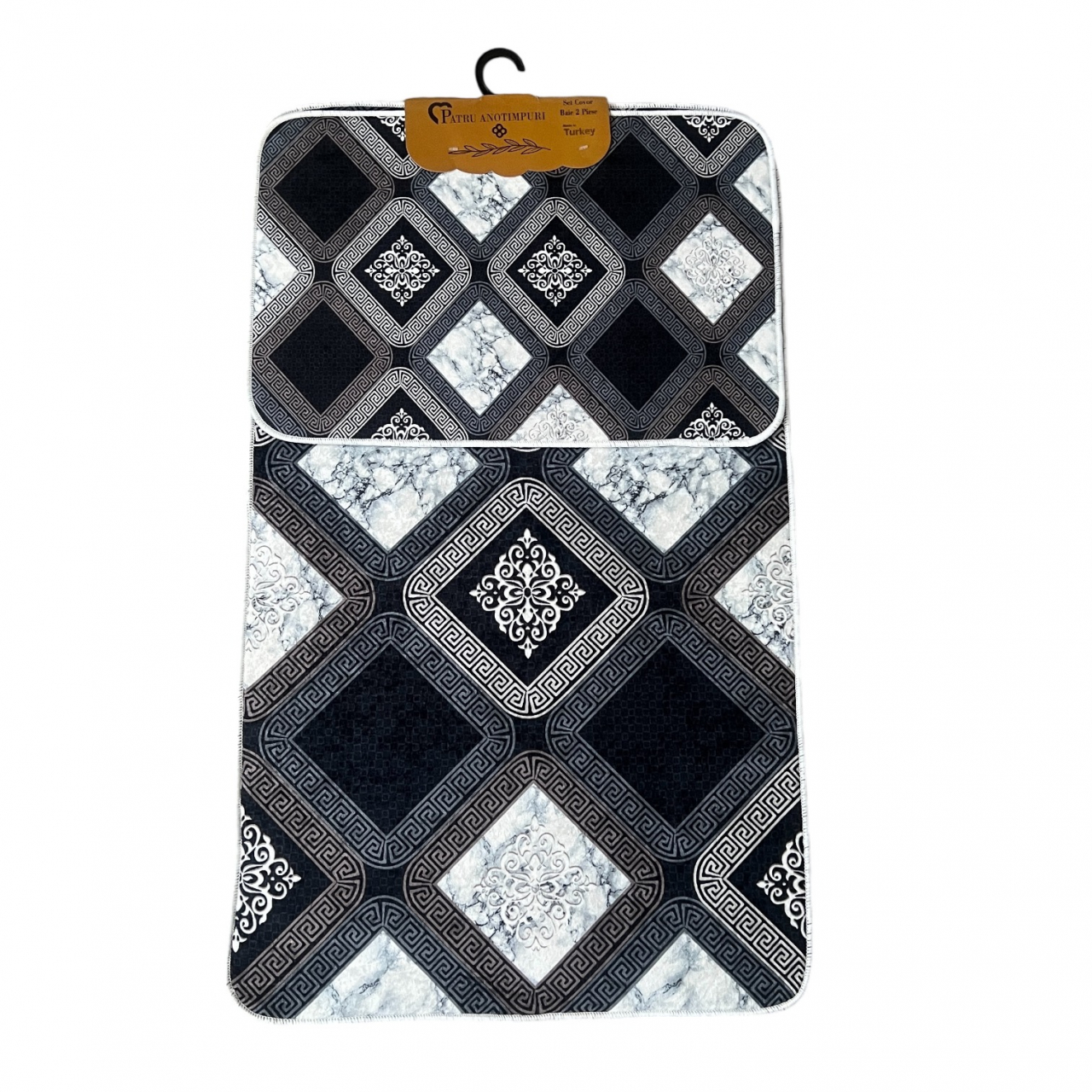 Set covoare baie antiderapante, 2 piese, 60x100 cm/40x60 cm, Negru/bej inchis [2]