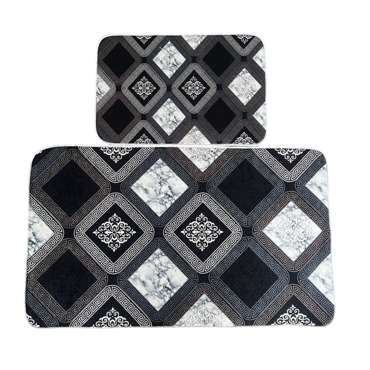 Set covoare baie antiderapante, 2 piese, 60x100 cm/40x60 cm, Negru/bej inchis [3]