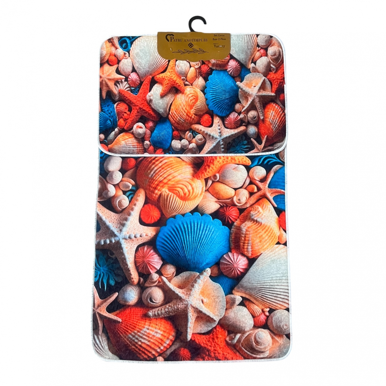 Set covoare baie antiderapante, 2 piese, 60x100 cm/40x60 cm, Turcoaz/portocaliu/alb [2]