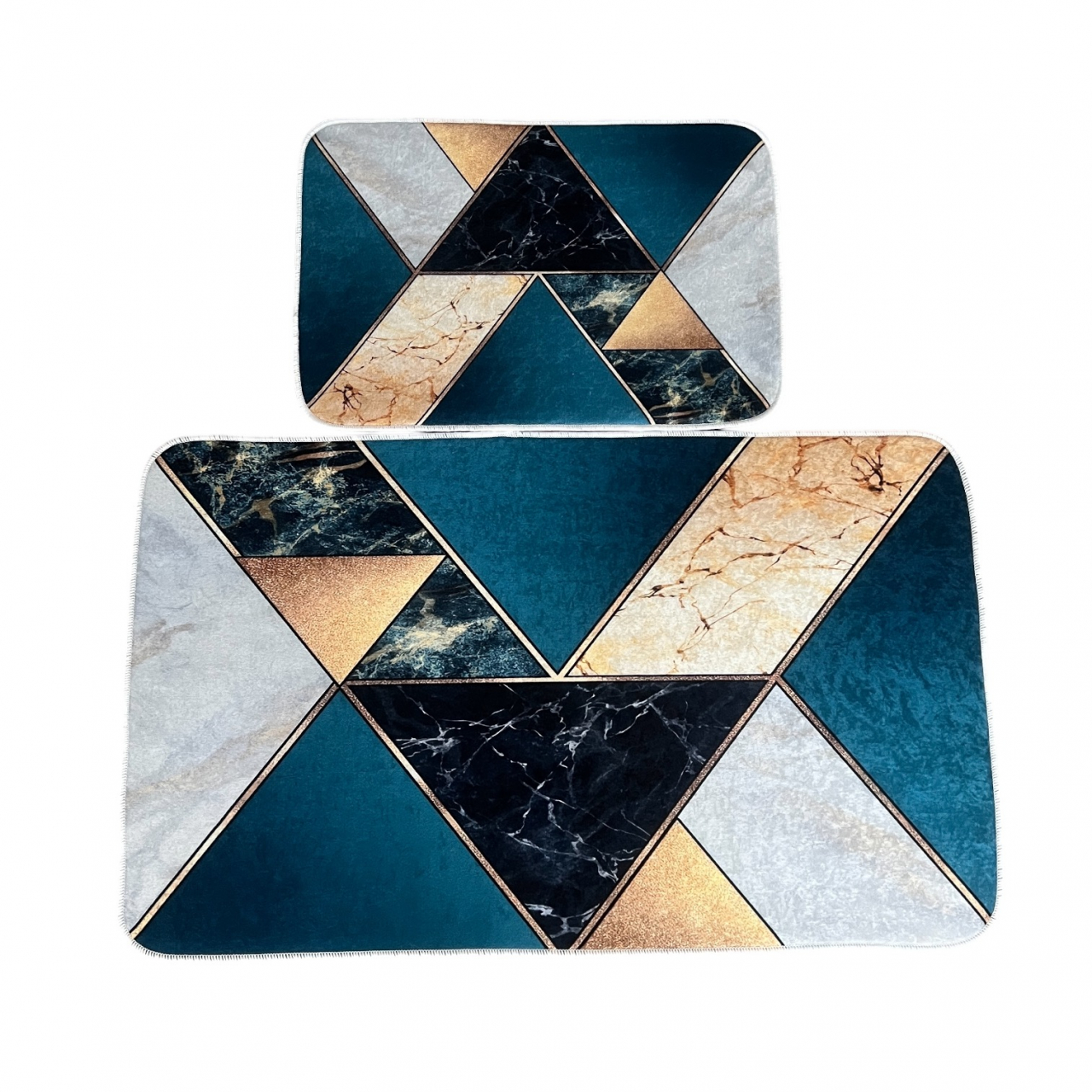 Set covoare baie antiderapante, 2 piese, 60x100 cm/40x60 cm, Gri/turcoaz/negru [3]