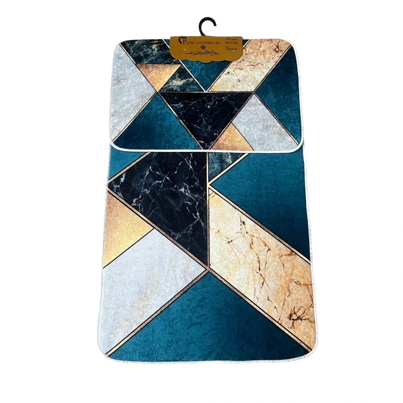 Set covoare baie antiderapante, 2 piese, 60x100 cm/40x60 cm, Gri/turcoaz/negru [2]