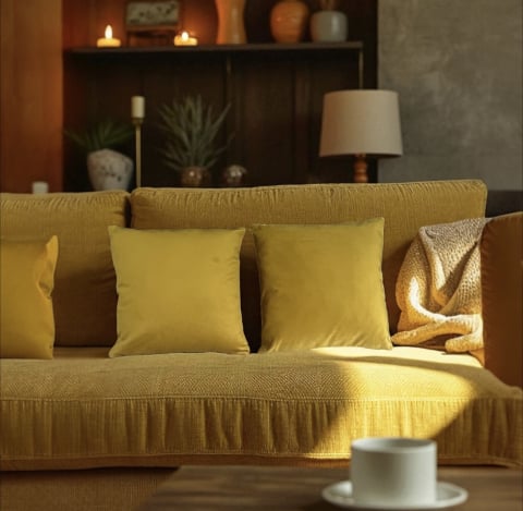 Perne - Fete de perne - Set 2 fete perna 42 x 42 cm, material catifea, Mustar